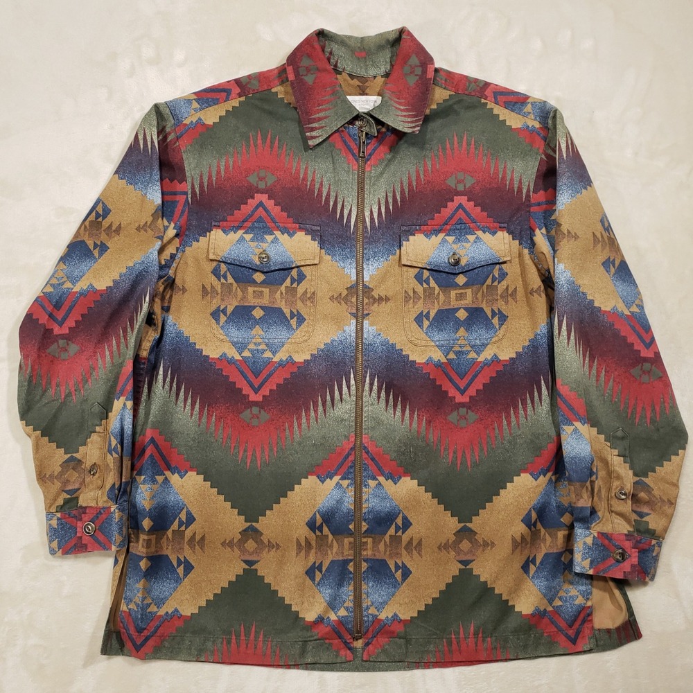 Jones New York Sport Zip Front Shirt Jacket Women Size Medium Southwestern Print